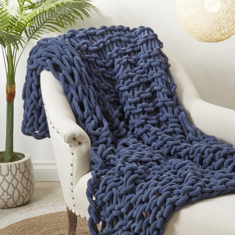 Navy Blue 50 x 60 in. Chunky Knit Cozy Throw Blanket