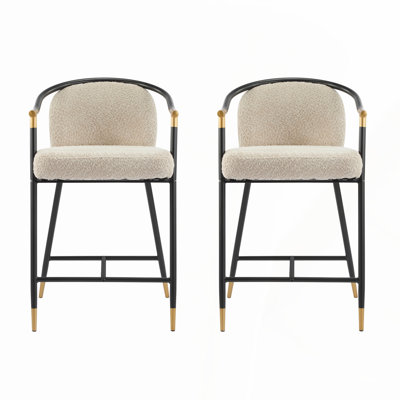 Tabourets de comptoir rembourrés Almond avec structure en métal durable, ensemble de 2, parfaits pour les cuisines et les bars modernes
