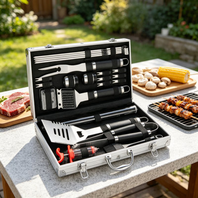 24PCS Stainless Steel BBQ Tools Set with Aluminum Carry Case | Grill Gift