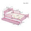 Lit plateforme double en bois avec garde-corps des deux côtés et deux tiroirs de rangement, rose