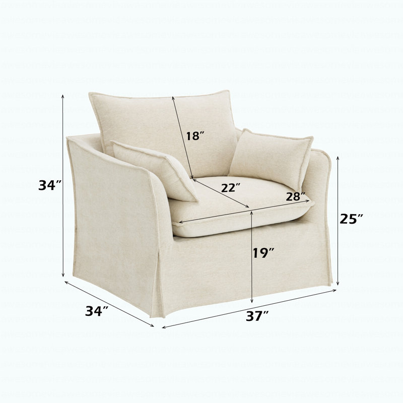 Chaise moderne en lin beige avec 2 coussins