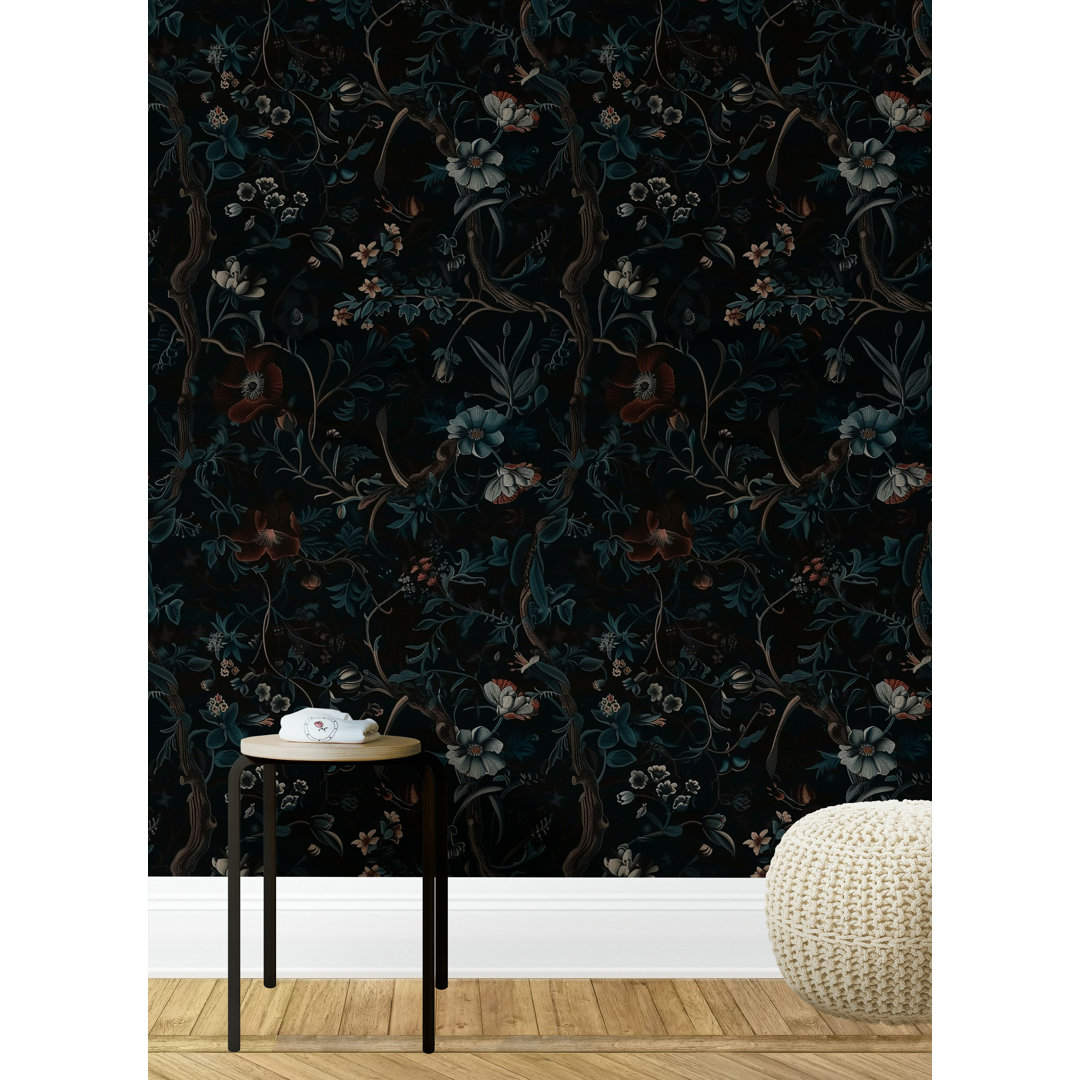Dark Floral Botanical Wallpaper Dark Background Bryelle Peel & Stick Floral Roll Lark Manor™