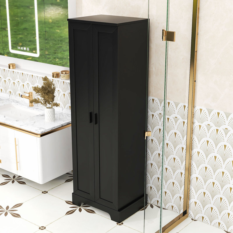 Armoire de rangement pour salle de bain avec tablettes et portes réglables, Noir