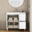 Meuble-lavabo moderne de 91 cm (36 pouces) avec lavabo intégré, 2 portes et tiroirs à fermeture amortie, poignées élégantes, pieds en bois naturel, lavabo en céramique blanche facile à installer, tiroirs et placards de rangement.