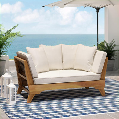 Lit de jour convertible extensible pour canapé d'extérieur, structure en bois d'acacia, coussins résistants à l'eau pour le porche de la piscine | Tissu | Bois d'acacia