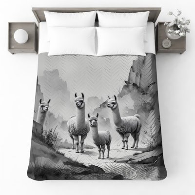 Couvre-lit matelassé noir et blanc avec lamas