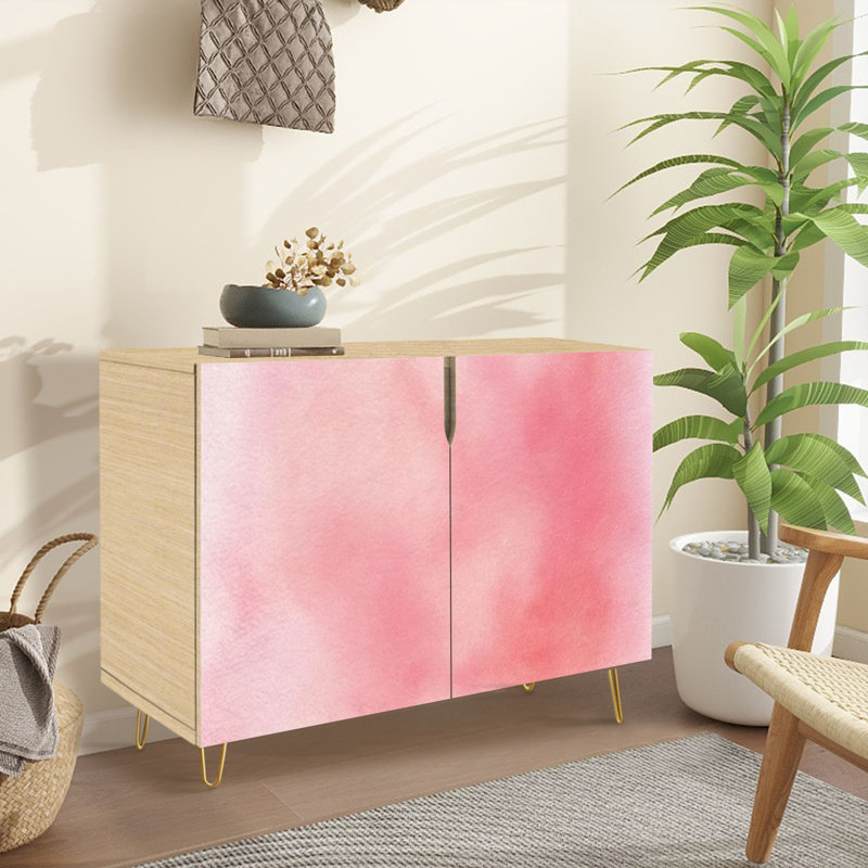 Buffet Buffet avec rangement aquarelle rose avec 2 portes pour le salon et la cuisine