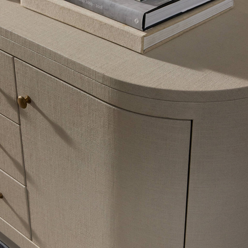 Amelia Media Console, Ivory Painted Linen