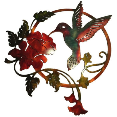 Art mural rond en métal avec oiseaux
