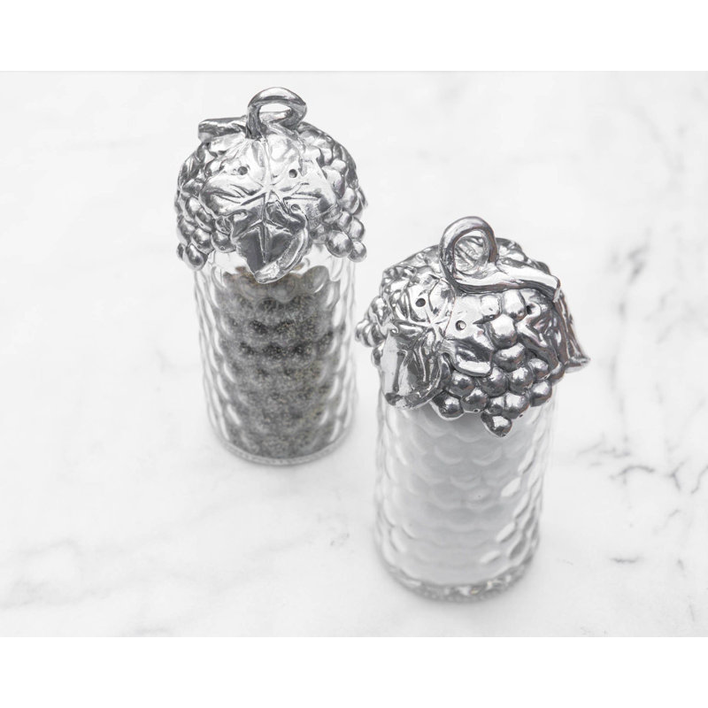 Grape Pattern Aluminum and Glass Salt and Pepper Shaker Set