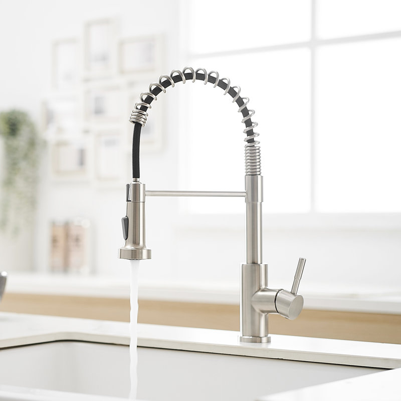 Robinet de cuisine avec douchette extractible en acier inoxydable nickel brossé