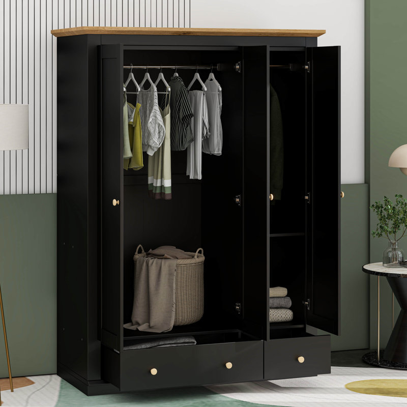 Armoire-penderie en bois avec 2 tiroirs et 2 portes