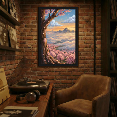 Plantes et fleurs, cerisiers en fleurs, montagne, nuages, coucher de soleil, paysage, pétales de printemps