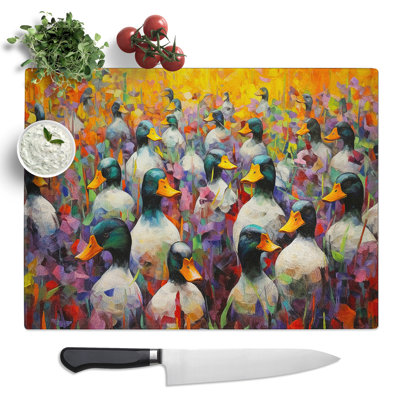 Duck Colour Field  Glass Chopping Board
