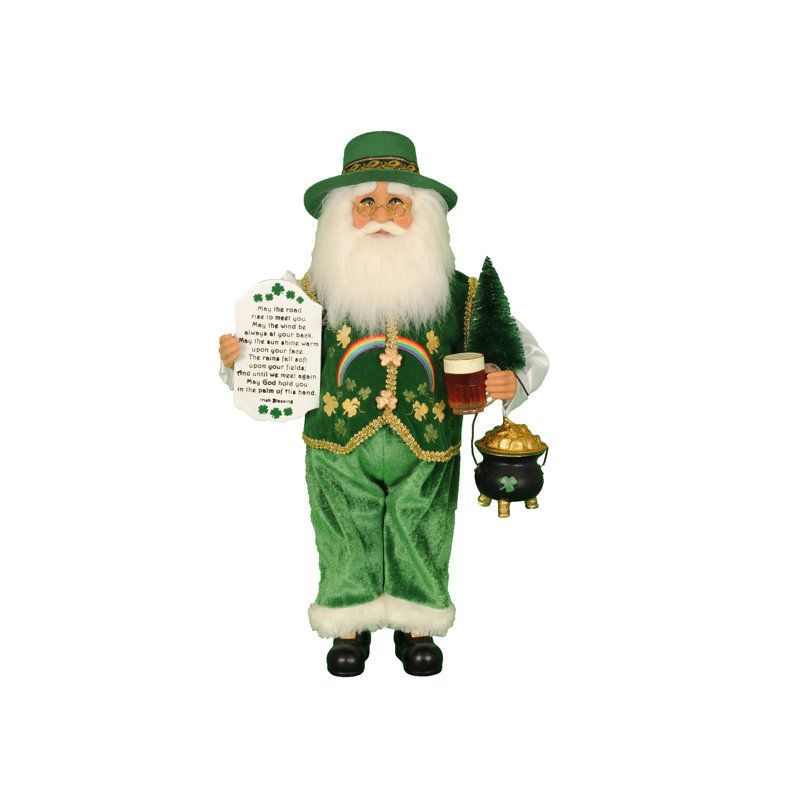 Hand-Painted Irish Santa Glass Figurine, 17 Inches