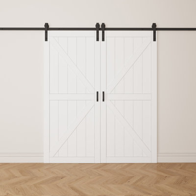 84"H x 72"W Solid Core Wood, K Shape Sliding Barn Door with Installation Hardware Kit (2 Doors)