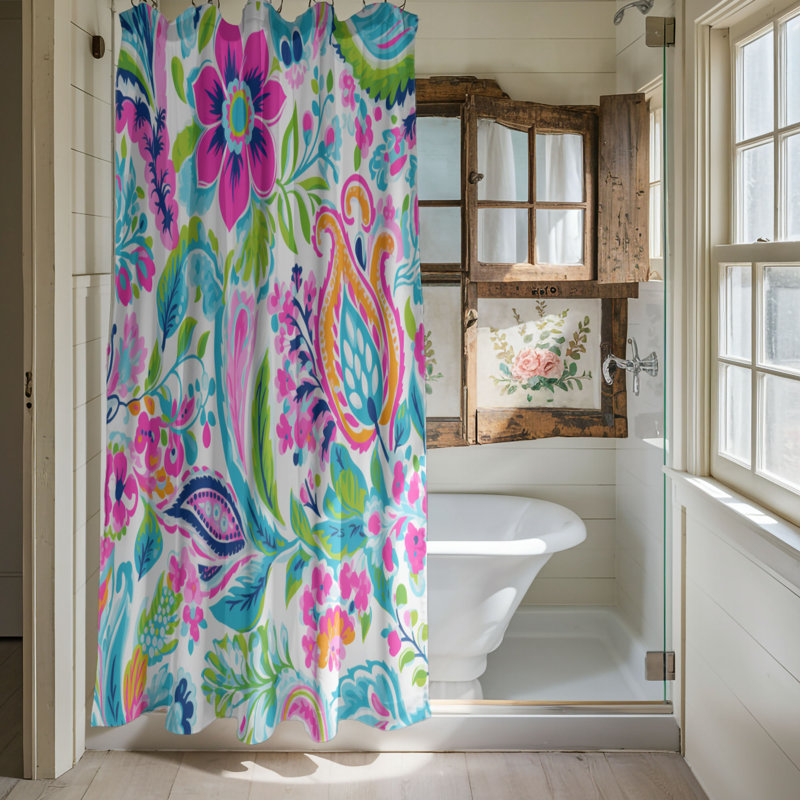 Rideau de douche standard 1 pièce Bold Paisley Designs, 74" H x 35" W, Abstract