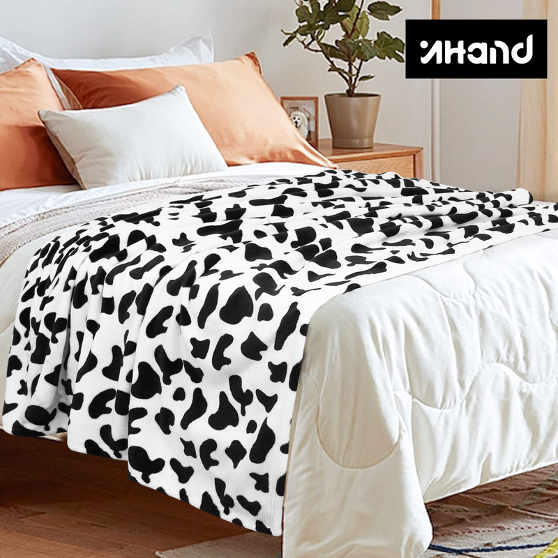 Cow Print Knitted Throw Blanket, 40" W x 60" L, White Cow Old
