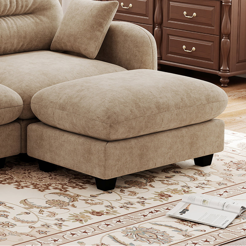 Repose-pieds en tissu chenille pour salon, Chameau