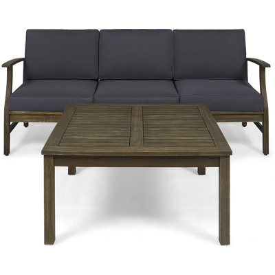 PERLA 3 SEATER SOFA AND TABLE SET, DARK GREY