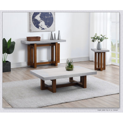 Keven Faux Concrete Top & Walnut Finish Sofa Table, Durable And Stylish For Modern Living Spaces