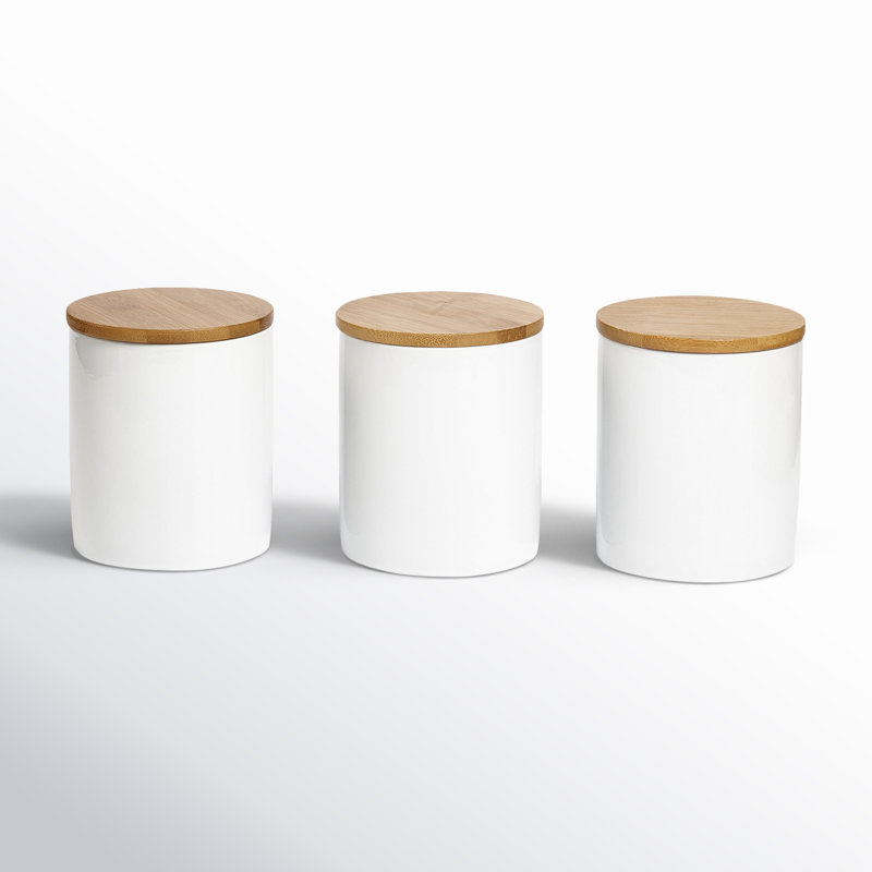 White Ceramic Canister Set with Bamboo Lids