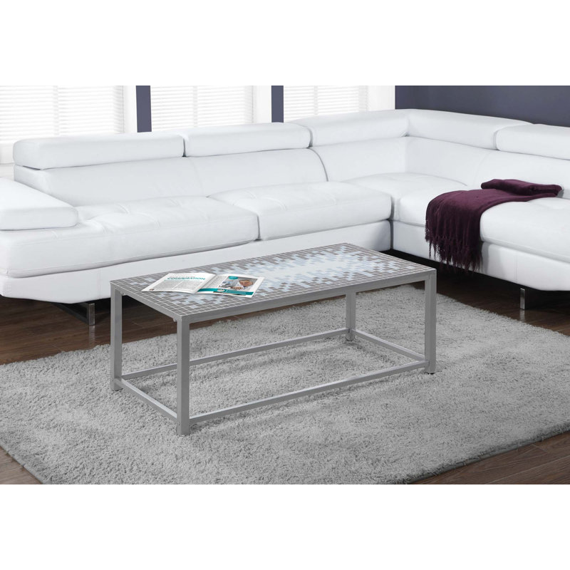 Table basse, accent, cocktail, rectangulaire, salon, L 42 po, carrelage bleu, métal gris, transitionnel, Coché