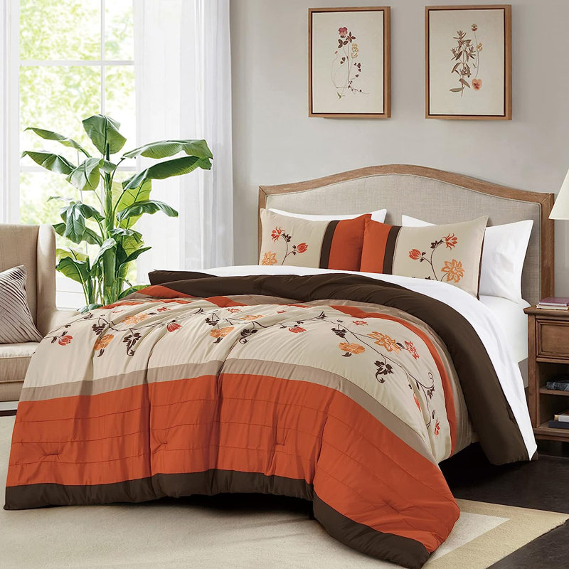 Daphne 7-Piece Floral Embroidery Comforter Set with Sheets, California King Comforter + 2 King Shams