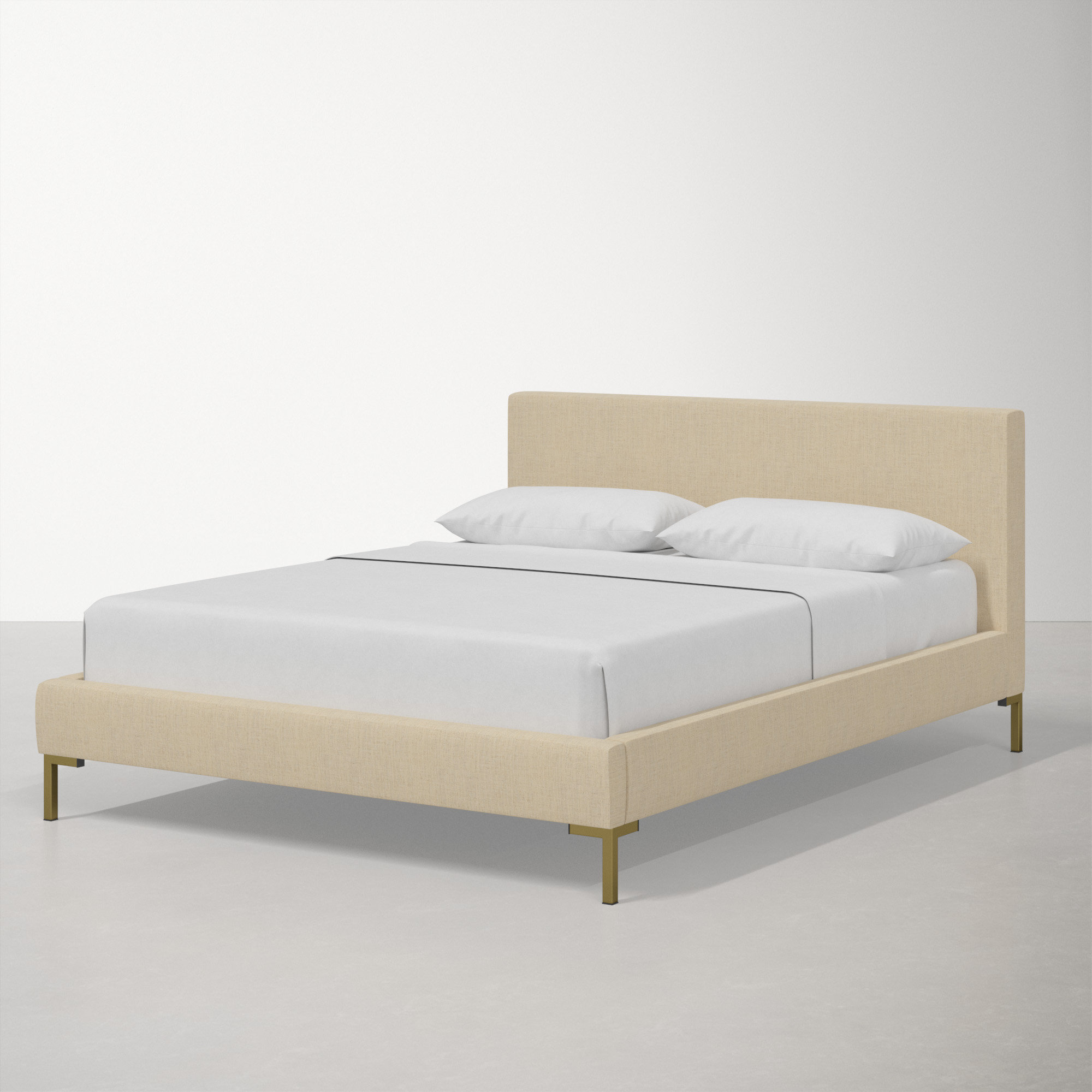 Rand Upholstered Bed, Queen, Brass, Zuma Natural Textured Linen