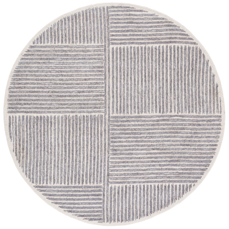Tapis rayé en laine et en jute touffeté Rowden, Rond 6 pi