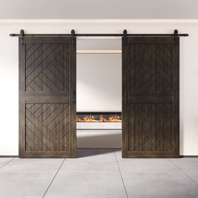 Portes de grange à motif géométrique non assemblé et fini 36 po x 84 po Homacer Ebony