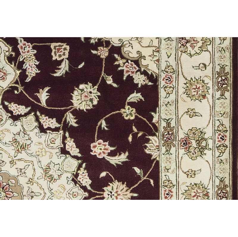Hand-Knotted High-Quality Maroon and Beige Area Rug