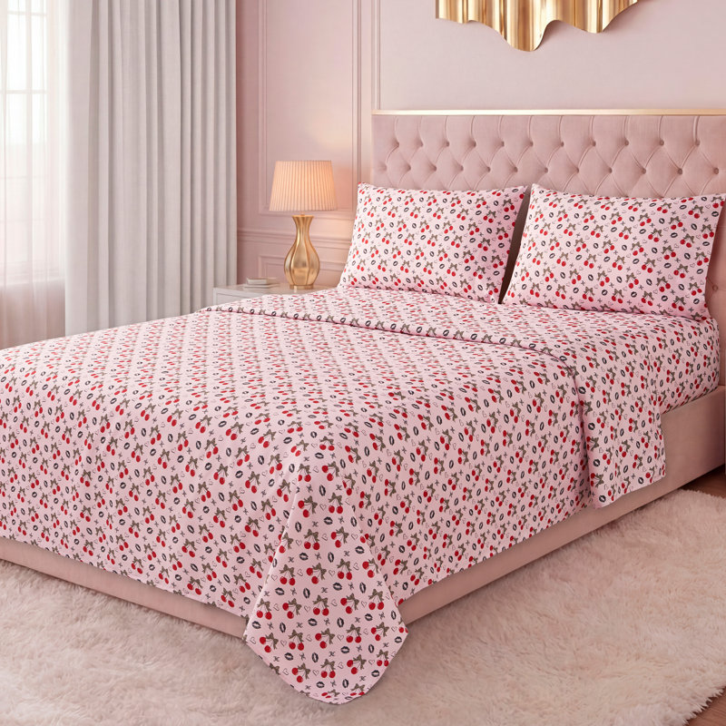 Juicy Couture Printed Microfiber Sheet Set, King, Rocker Lips