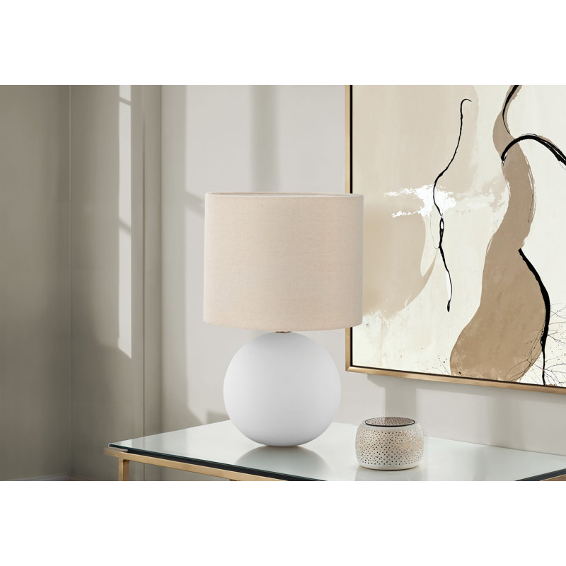 Lighting, H 16 po, lampe de table, abat-jour crème, céramique crème, contemporain