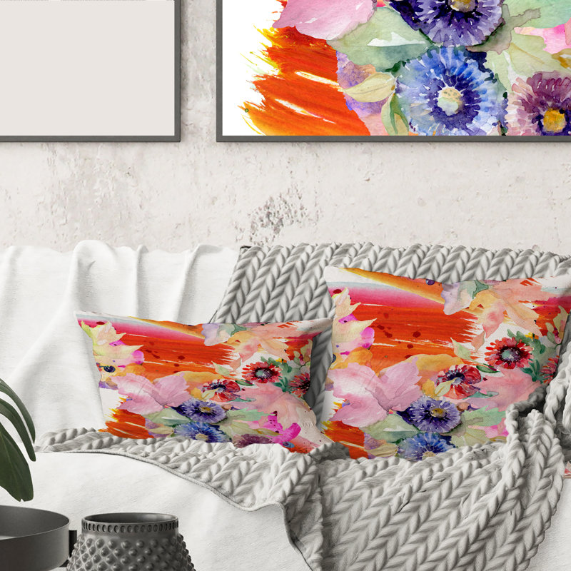Housse et insert de coussin rectangulaire Vibrant Wild Leaves and Wildflowers VII