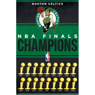  Affiche officielle sous licence officielle des Celtiques de Boston - Champion 24 - 22,375 x 34 po - Reproduction décorative - Papier affiche - Prêt à encadrer