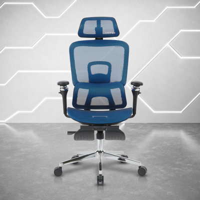 Chaise de bureau ergonomique en filet avec accoudoirs 5D et repose-pieds rétractable