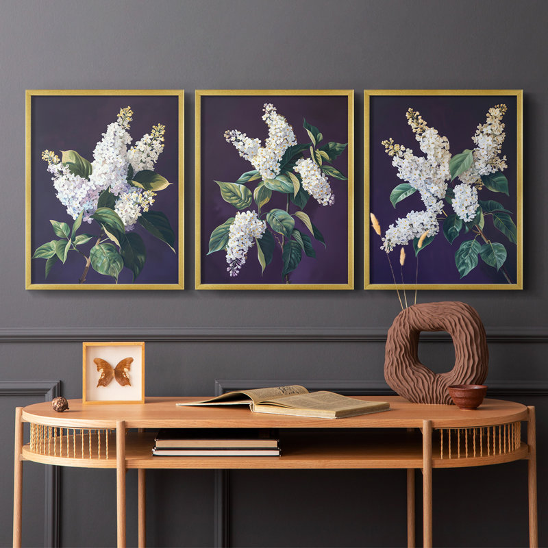 Série d'étude florale Lxxix - lot de 3 estampes numériques - prêt à être accroché, Cadre doré, H 10 po x l 8 po