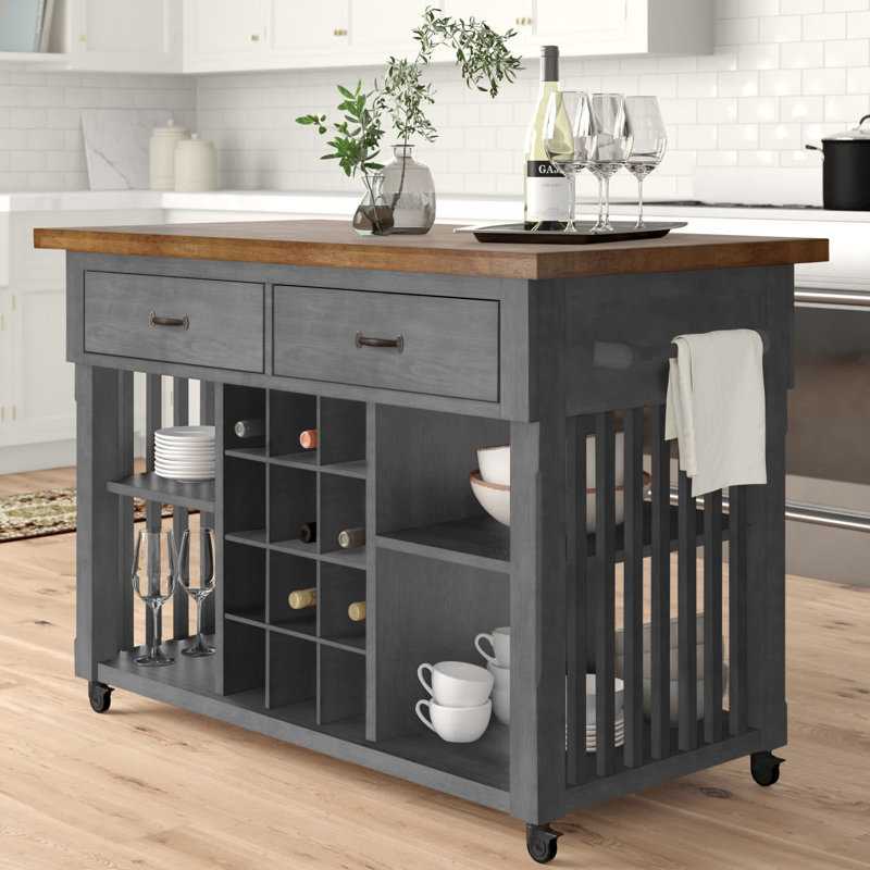 Sariyah Wood Kitchen Cart, Antique Gray