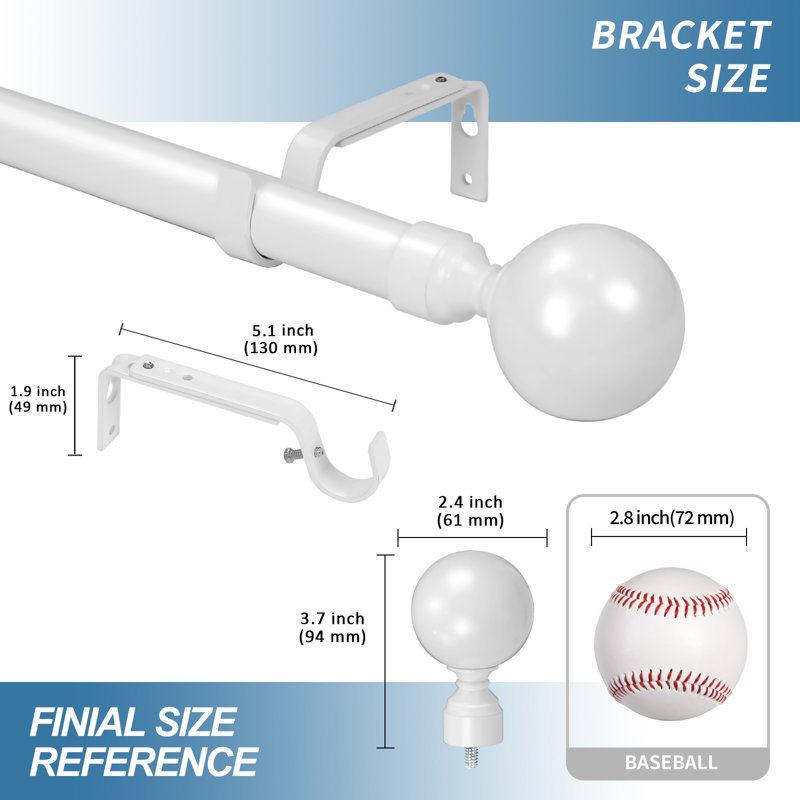 Tringle à rideaux simple Adeliza, l 48 po à 84 po, Blanc lustré