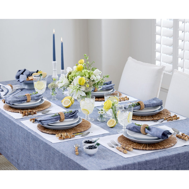 100% Pure Linen Table Throw - Athena, Chambray Indigo