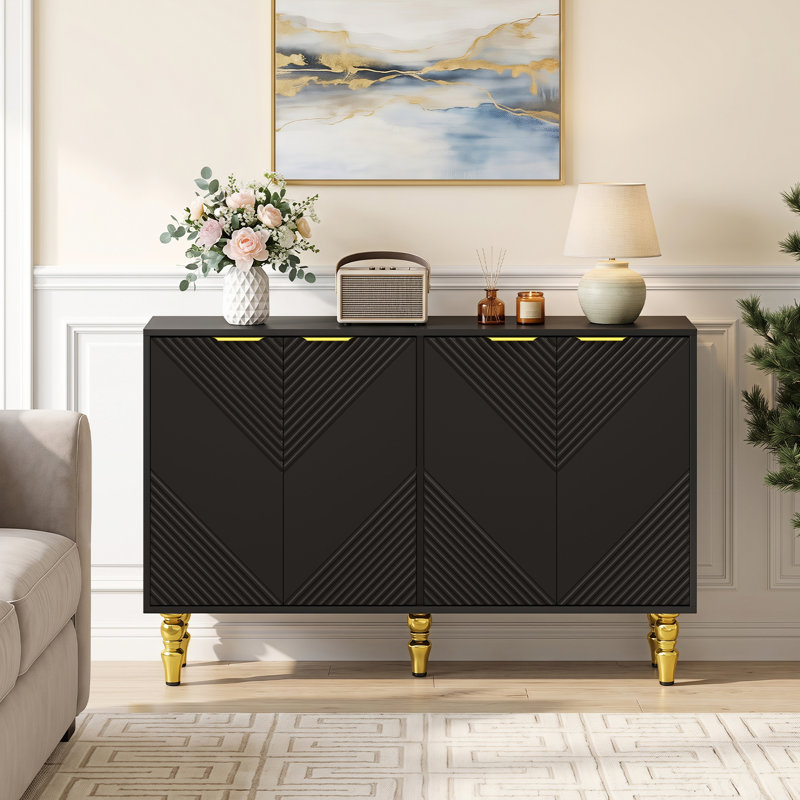 Buffet 47 "avec 4 portes cannelées et chevrons, Noir