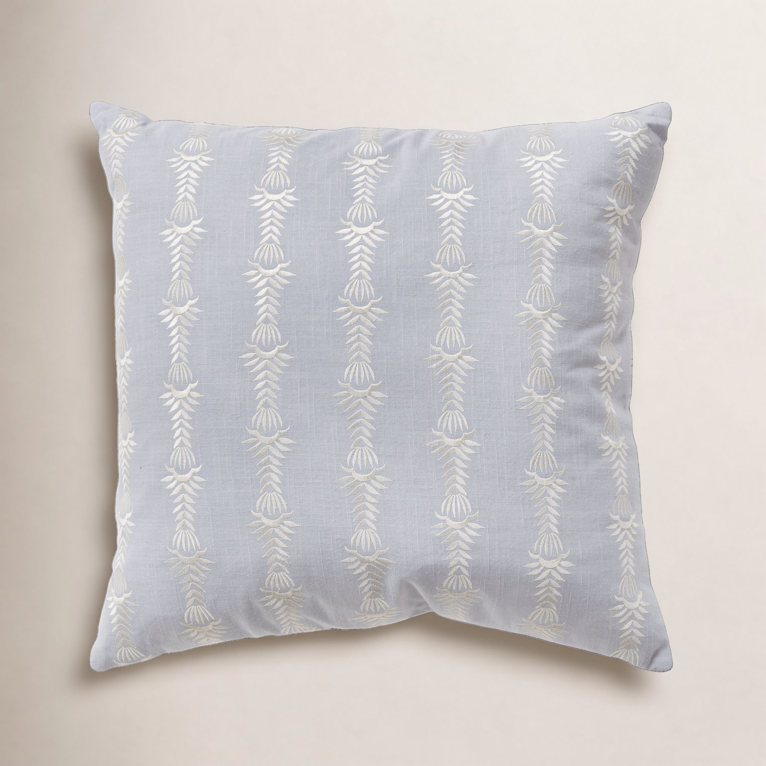 Tasha Embroidered Cotton Throw Pillow, Light Blue