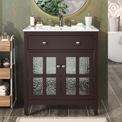 Meuble-lavabo de 30 po avec lavabo en céramique, tablette réglable et plateau basculant