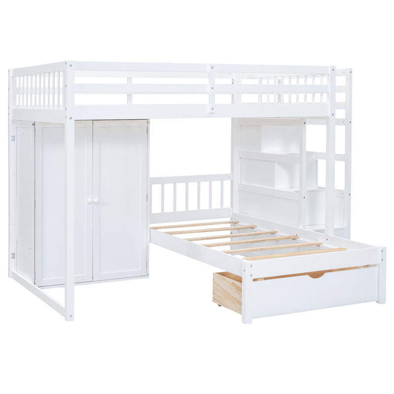 Lit superposé avec garde-robe et tiroirs - Créez un espace de vie blanc avec des espaces de rangement efficaces pour les pièces bien rangées