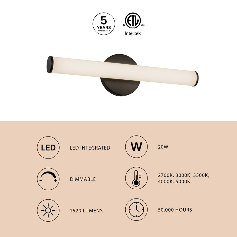 Tectra 18-in Black dimmable LED Wall Sconce, Nickel