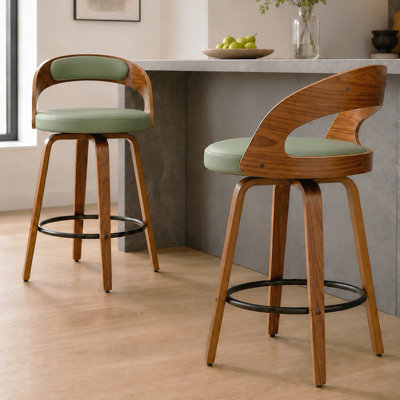 Modern Faux Leather Swivel 26'' Stools, Bucket Seat Counter Stools with Wood Frame