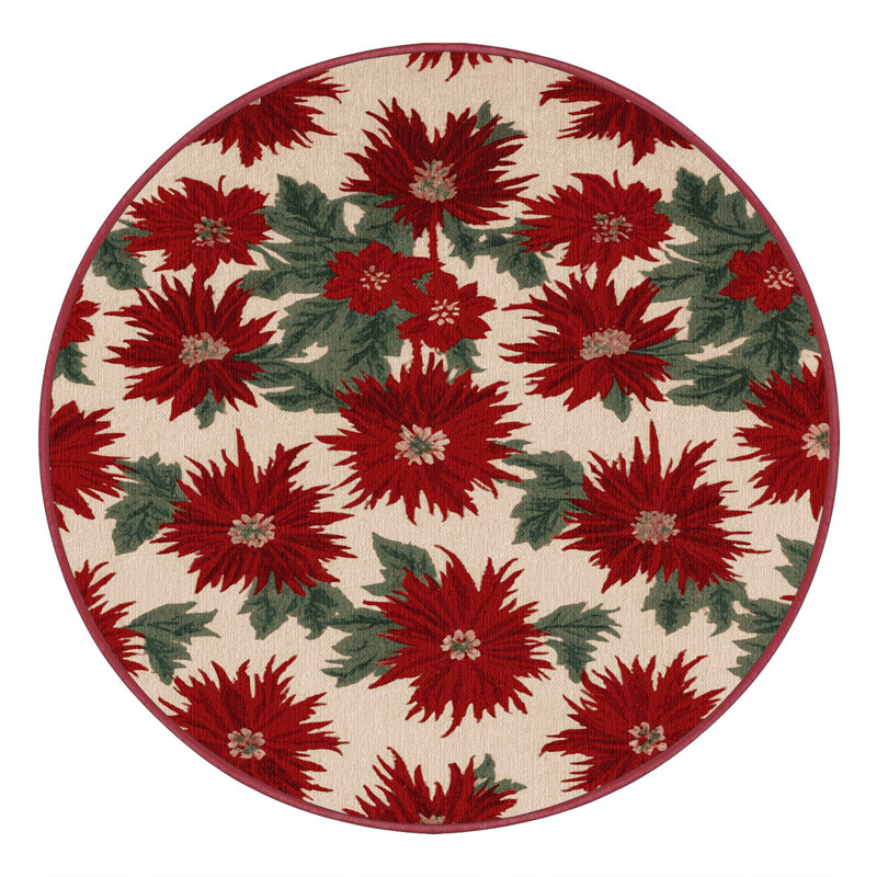 Tapis rouge botanique lavable à la machine, Rond 3 pi