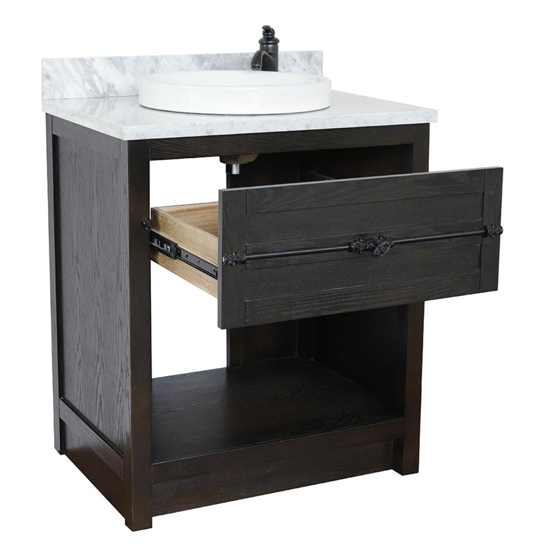 Ensemble de meuble-lavabo simple 31 po Zimmerman, Brun cendré, Marbre de Carrare blanc
