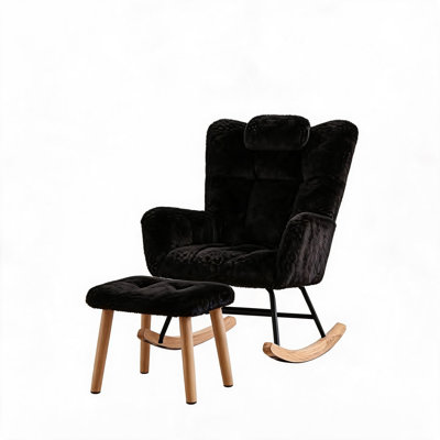 Fauteuil à bascule avec appui-tête et repose-pieds – Fauteuil à bascule rembourré avec structure en acier robuste et assise moelleuse, idéal pour le salon, la chambre à coucher et la chambre de bébé.